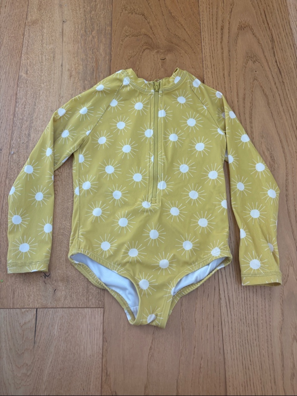 Hanna Andersson Yellow Sun-Print Long-Sleeve One-Piece Swimsuit Size 5